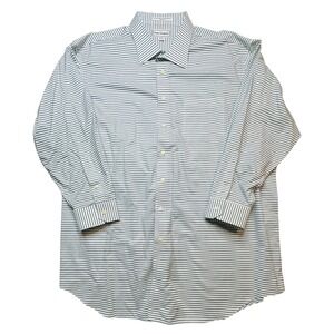 Paul Fredrick Dress Shirt Mens 20 34/35 White Blue Stripe Non Iron Cotton